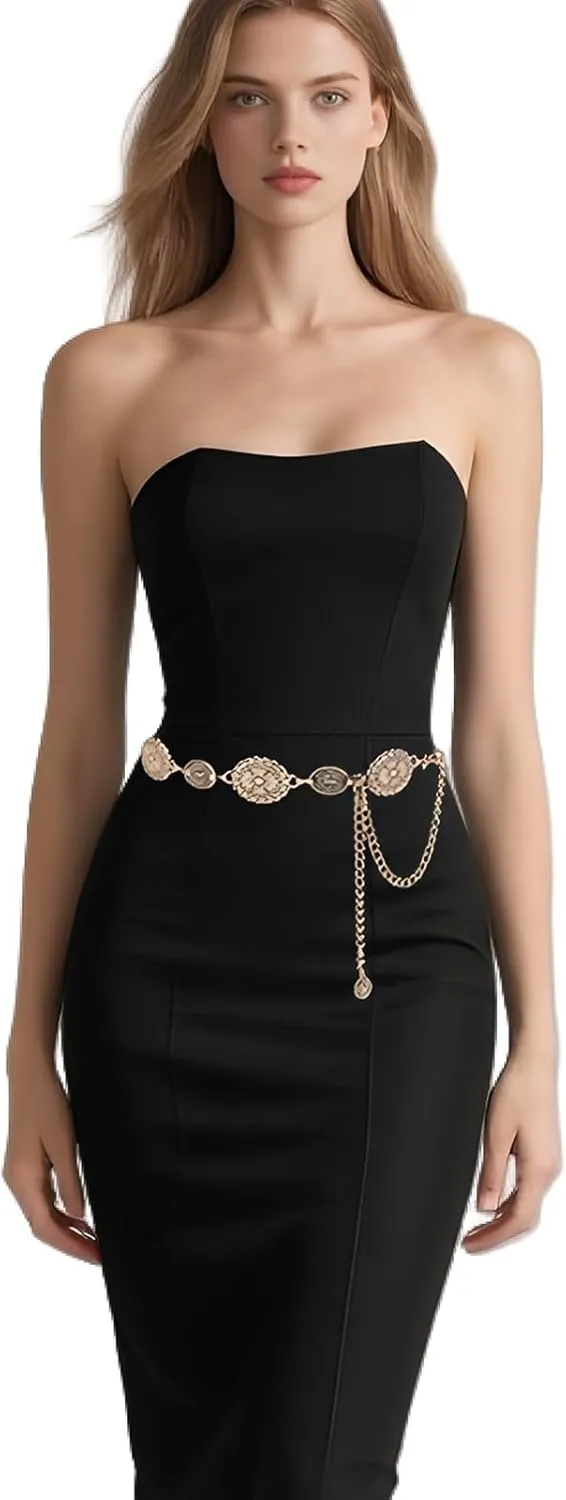 YGR Western Belts for Woman Cowgirl Metal Concho Chain Belts for Dresses Jeans Trousers Country Concert Outfit
