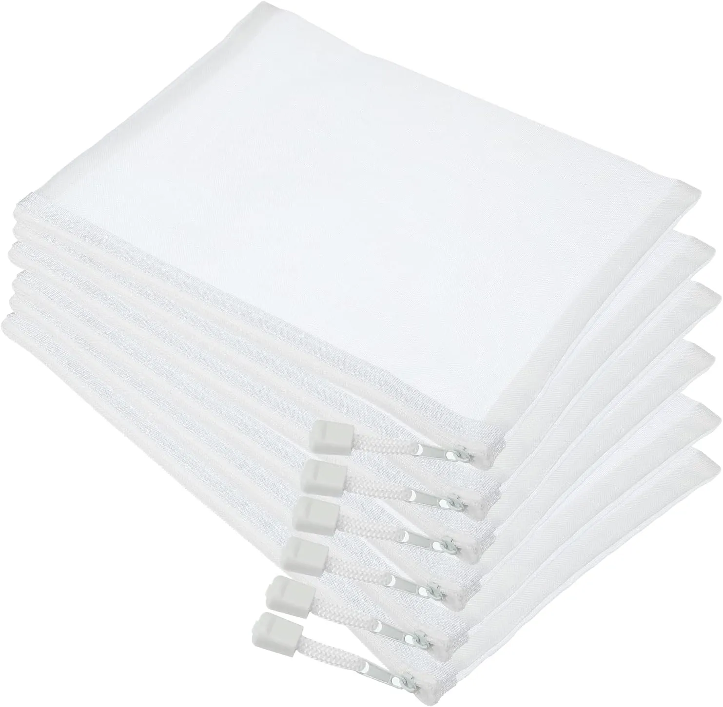 YOKIVE 6 Pack Mesh Cosmetic Bags, A5 Nylon Pencil Cases | Zipper Travel Organizers Makeup Pouch, Great for Home(White)