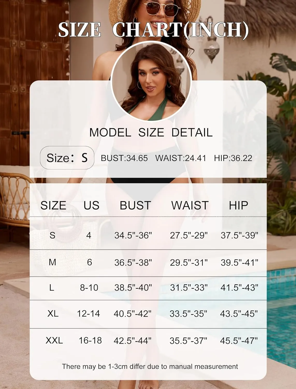 ZAFUL Womens Two Piece Swimsuit Push Up High Waisted Bikini Sets Halter V Neck Modest Bathing Suits Ruched Swimwear
