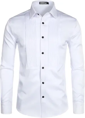 ZEROYAA Mens Slim Fit Long Sleeve Tuxedo Dress Shirts/Prom Performing Shirts