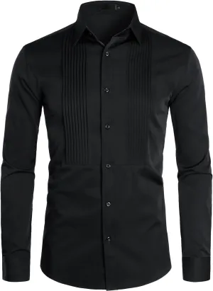 ZEROYAA Mens Slim Fit Long Sleeve Tuxedo Dress Shirts/Prom Performing Shirts