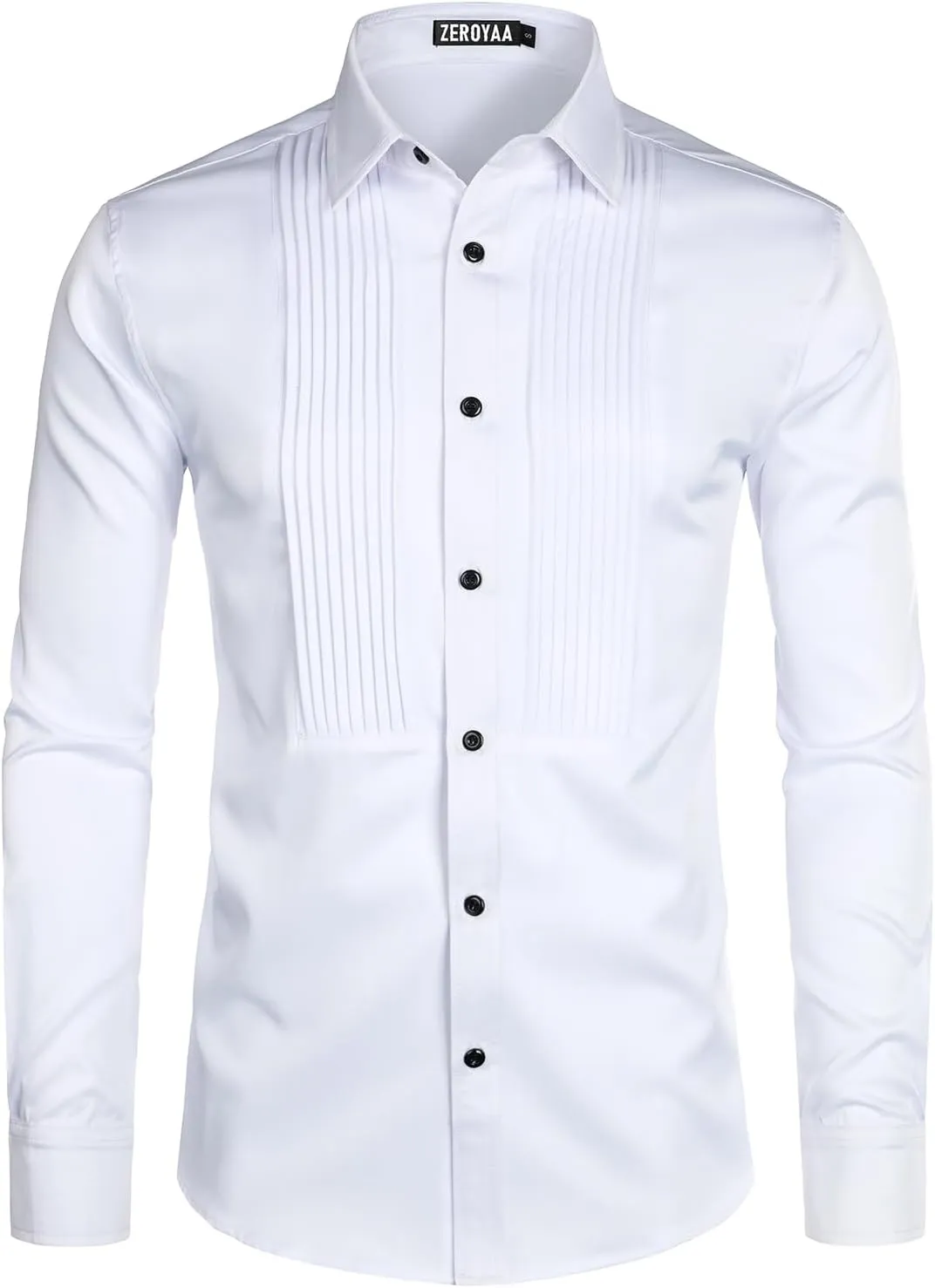 ZEROYAA Mens Slim Fit Long Sleeve Tuxedo Dress Shirts/Prom Performing Shirts