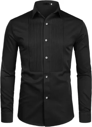 ZEROYAA Mens Slim Fit Long Sleeve Tuxedo Dress Shirts/Prom Performing Shirts